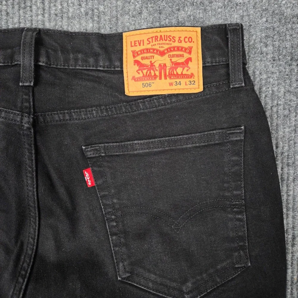 Levis 506 Standard Straight Leg Jeans Mens 34x32 Faded Black Denim A7700-0005